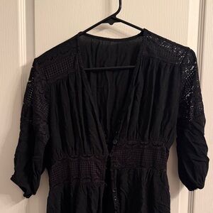 Black Lace Button-Up Cover Up